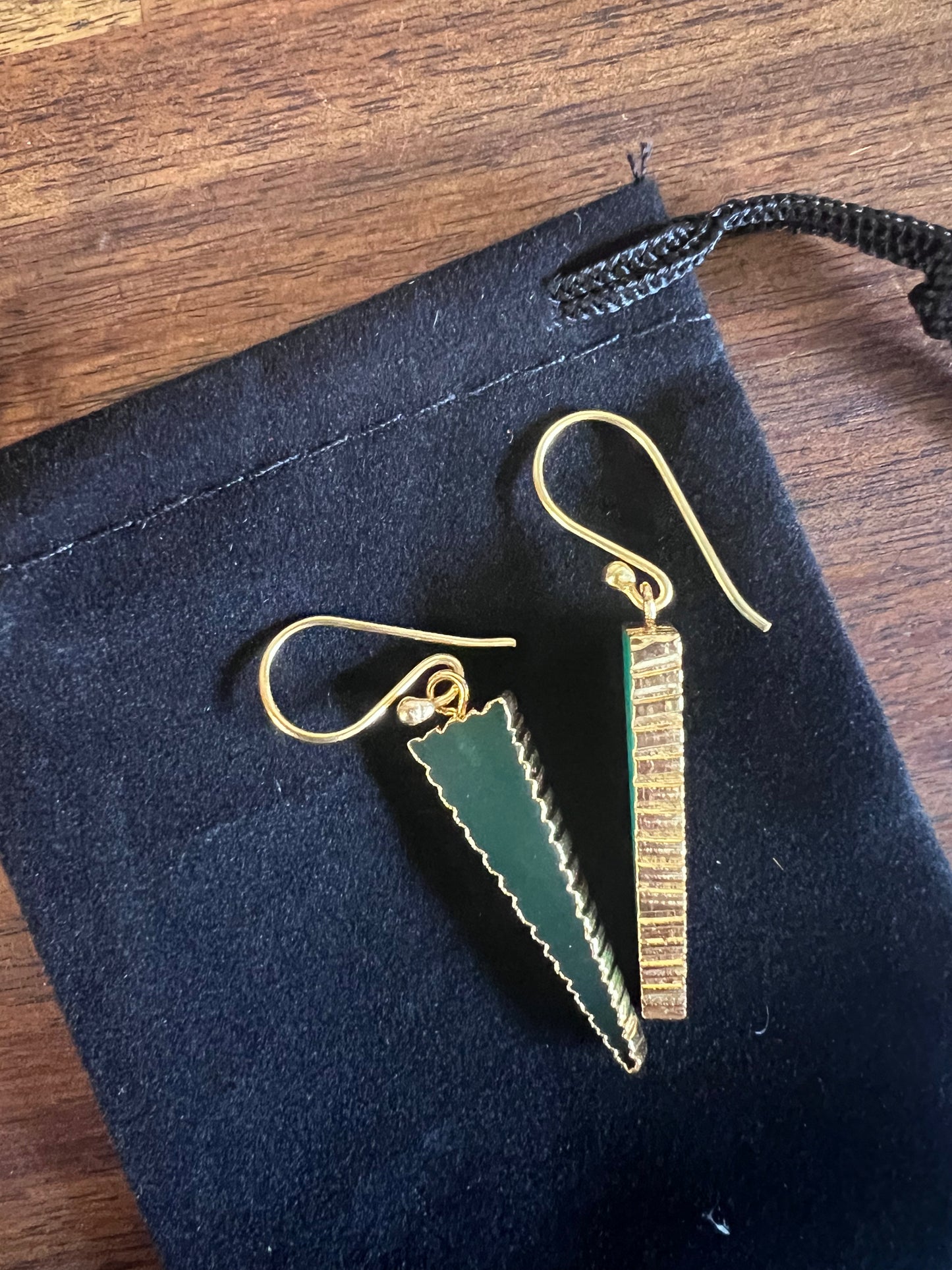 18k gold pltd Pounamu fern earrings