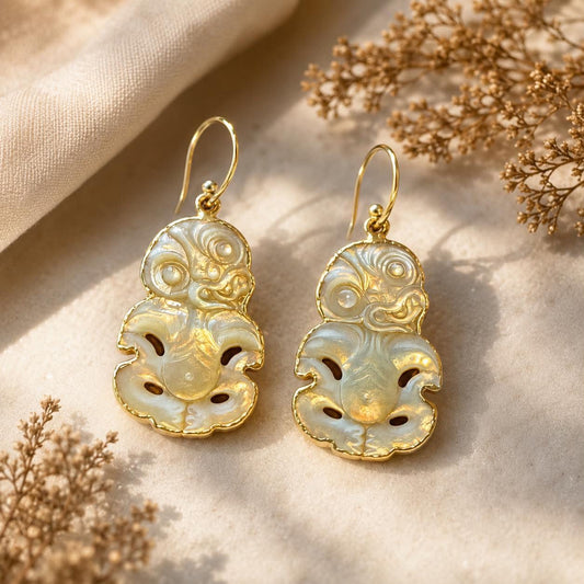 Mother of pearl 18k gold set mini Heitiki earrings